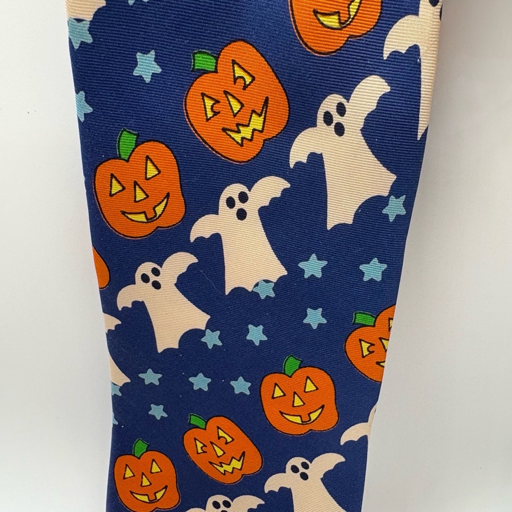 Lillian Vernon Necktie  Size 56in Blue Novelty Halloween Ghost Pumpkin Spooky - Picture 4 of 4